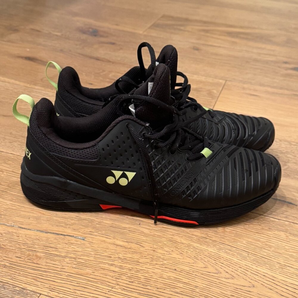 YONEX Sonicage 3 Tennis Shoes, Black/Lime, Mens 9, Ladies 10.5
